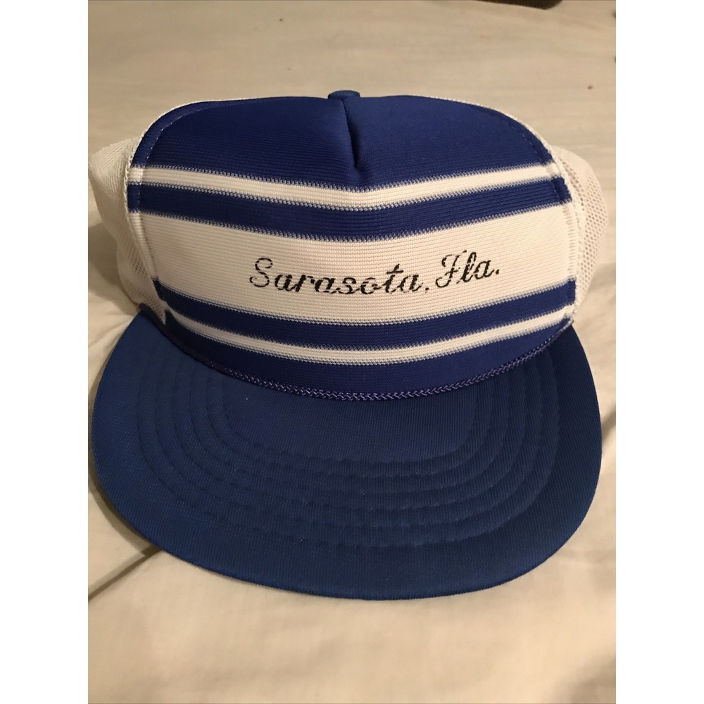 Marsco Sarasota Florida Mesh Trucker Hat Cap Blue White Adjustable